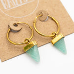 Brass Stone Drop Hoop Earrings Amazonite