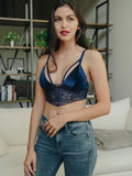 Velvet Lace Strappy Bralette Blue