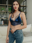 Velvet Lace Strappy Bralette Blue