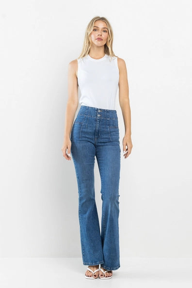 Two Button Flare Jeans Medium Dark