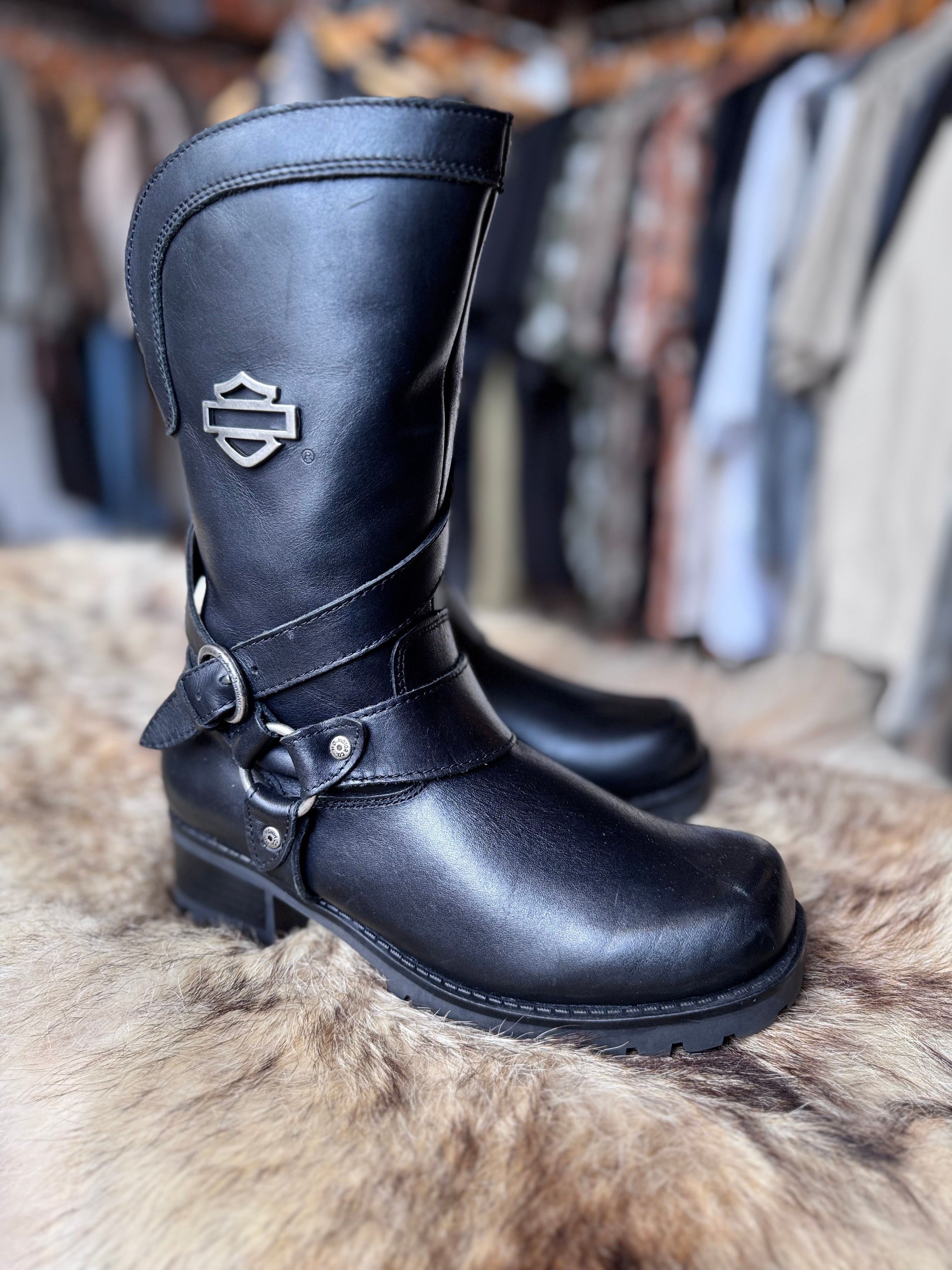 Vintage Harley Davidson Y2k Emblem Harness Zip Up Boot Size 7.5