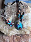 Vintage Sterling Stone Bead Bracelet Rainbow Mosaic