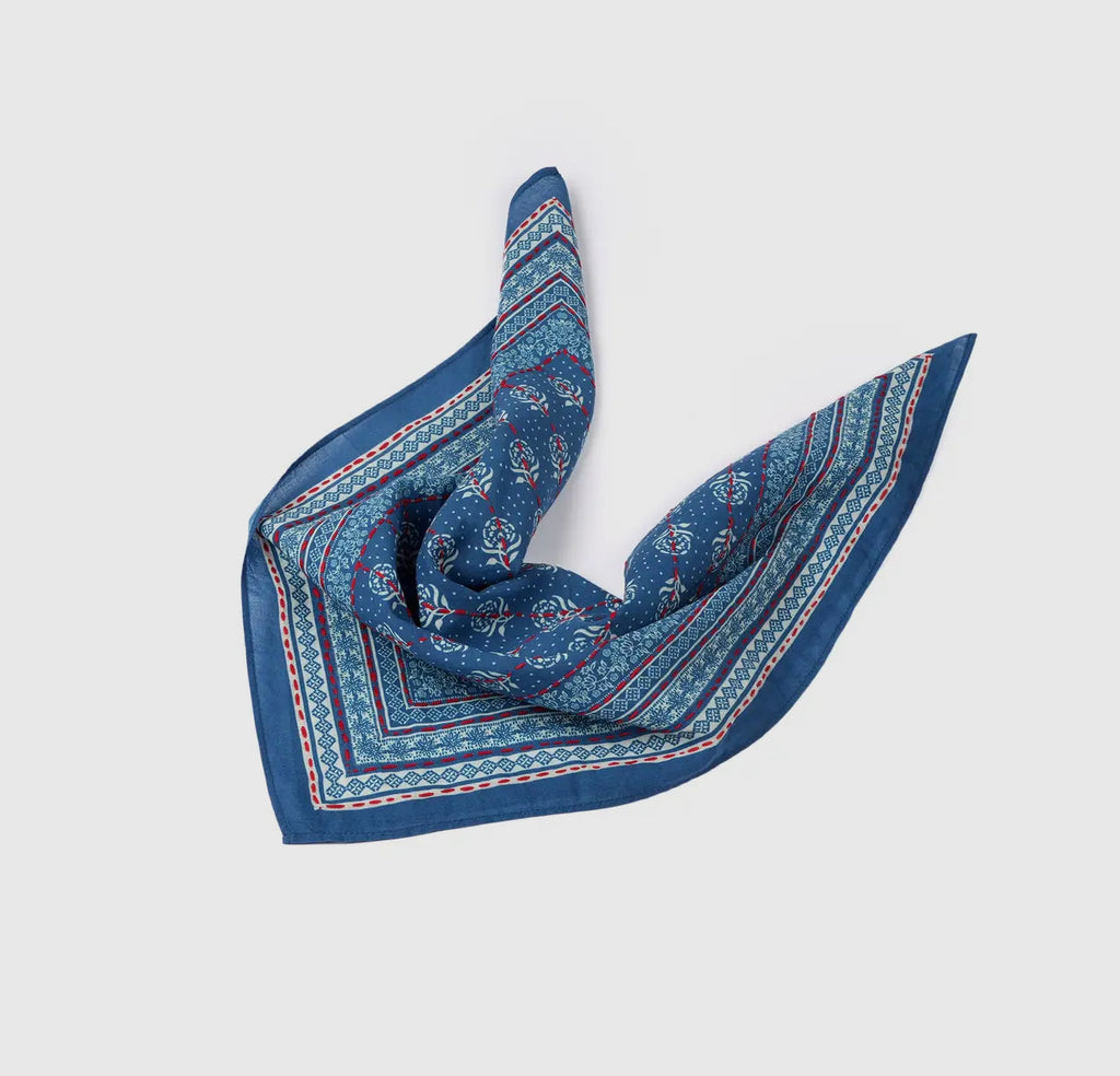 Floral Grid Cotton Bandana Blue