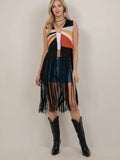 Sunrise Long Fringe Vest Black Multi