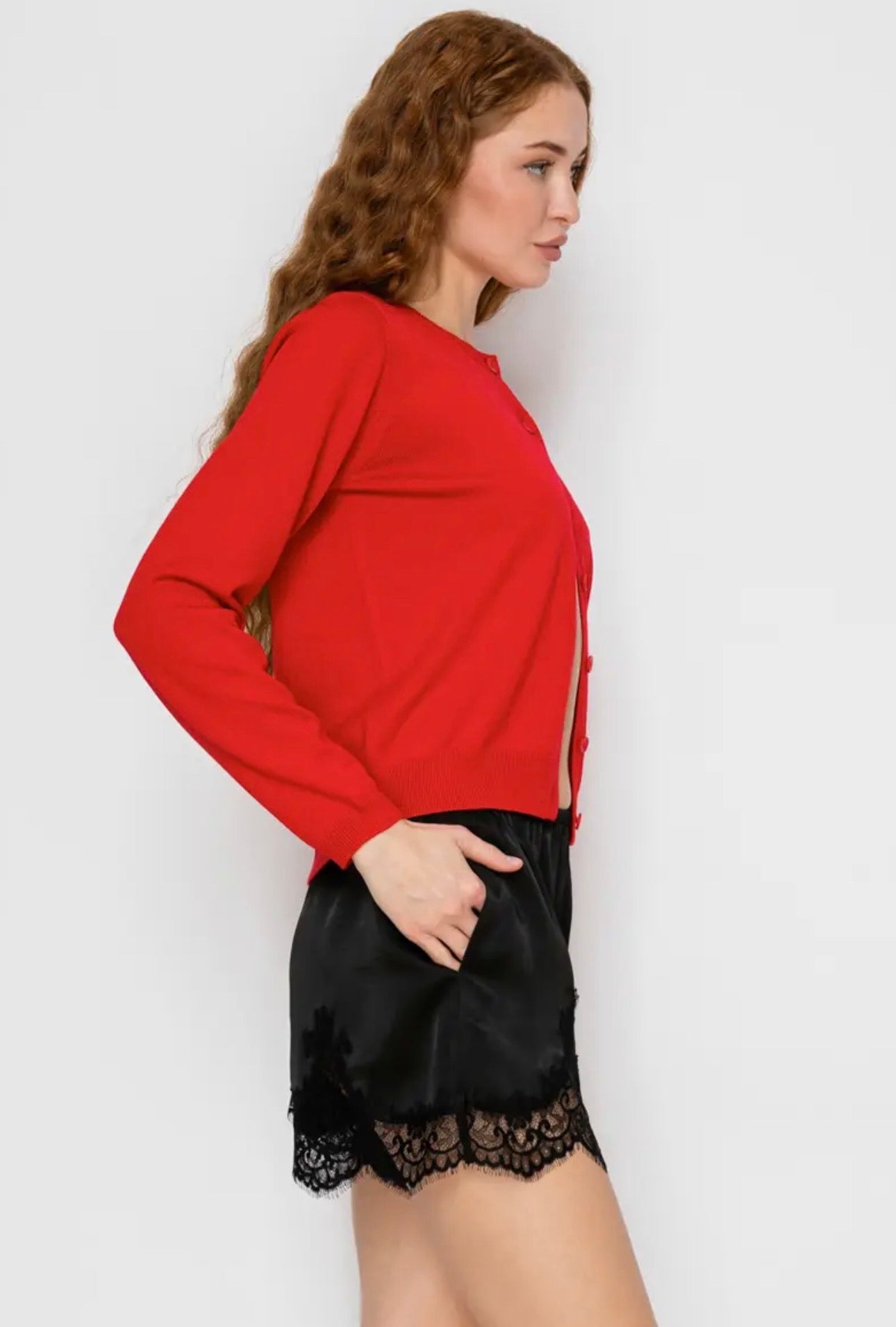 Satin Lace Trim Lounge Shorts Black