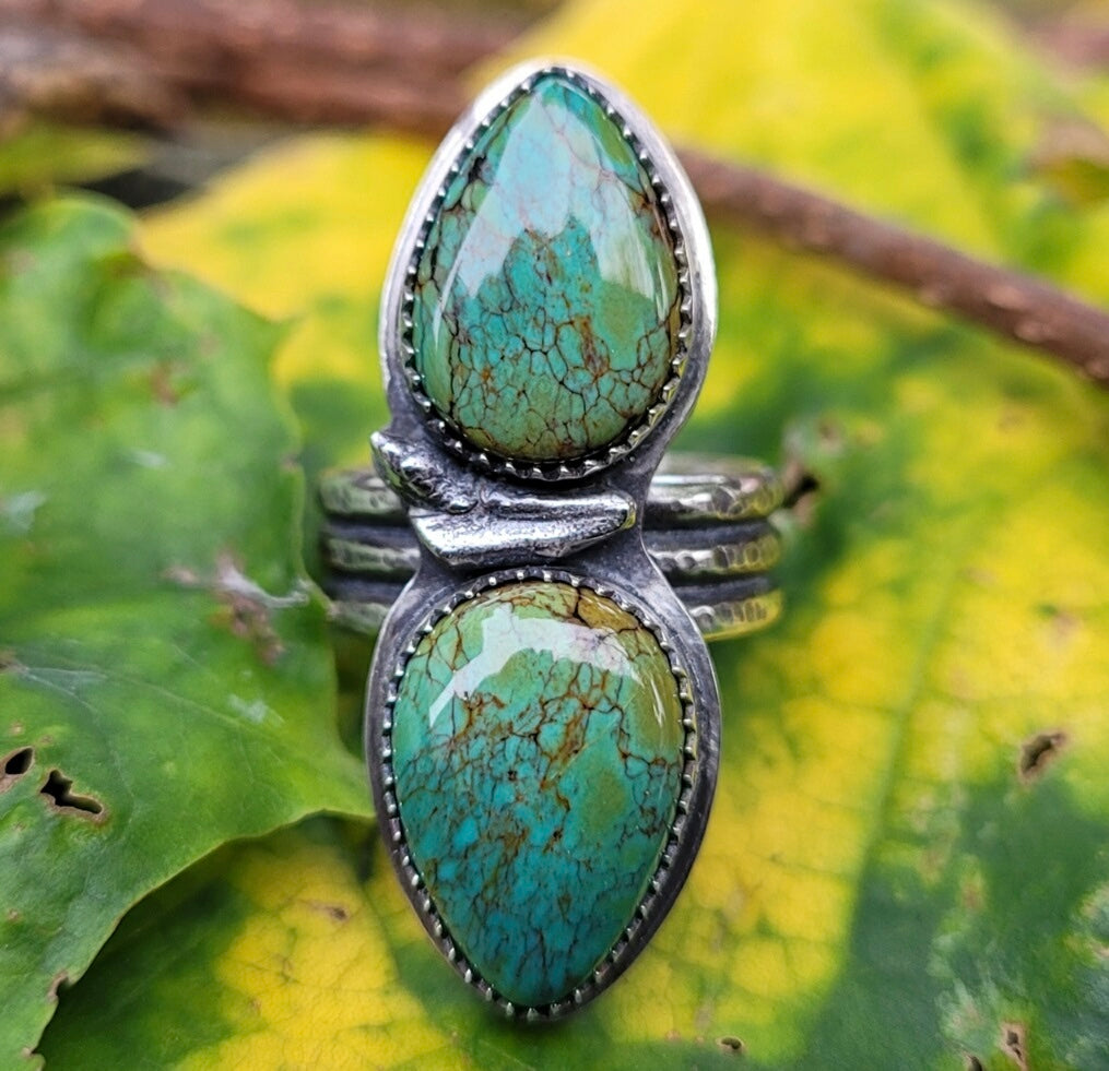 Double Turquoise RIng Size 6