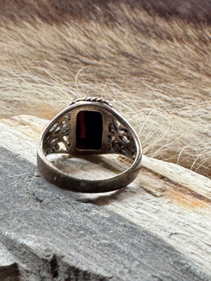 Vintage Sterling Filigree Onyx Ring Size 8