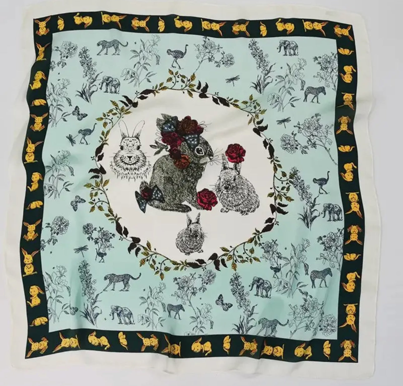 Floral Rabbit Print Scarf Mint