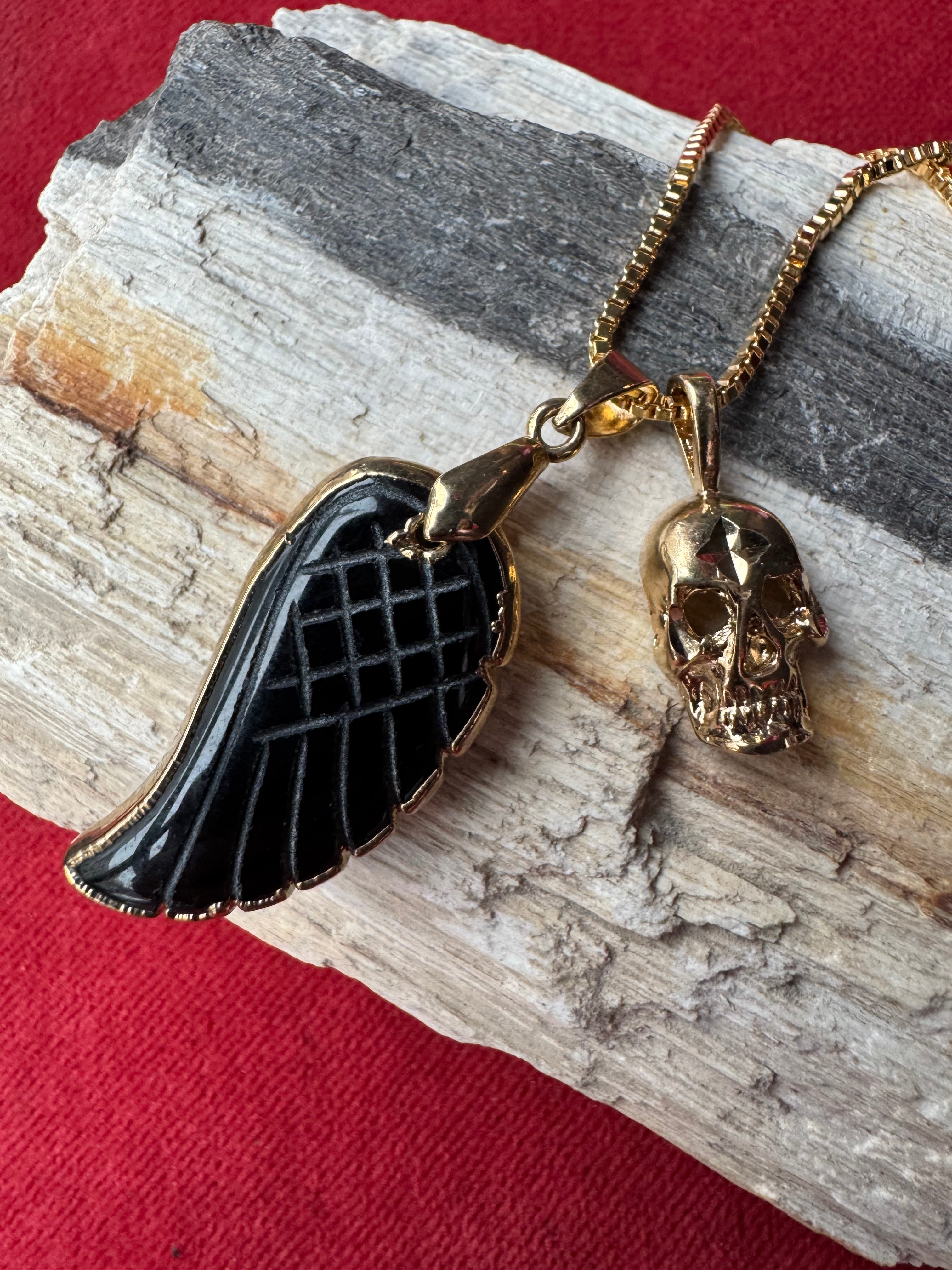 Black Wing & Skull Necklace