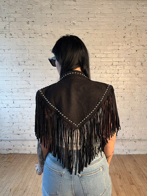 Studded Fringe Shrug Black