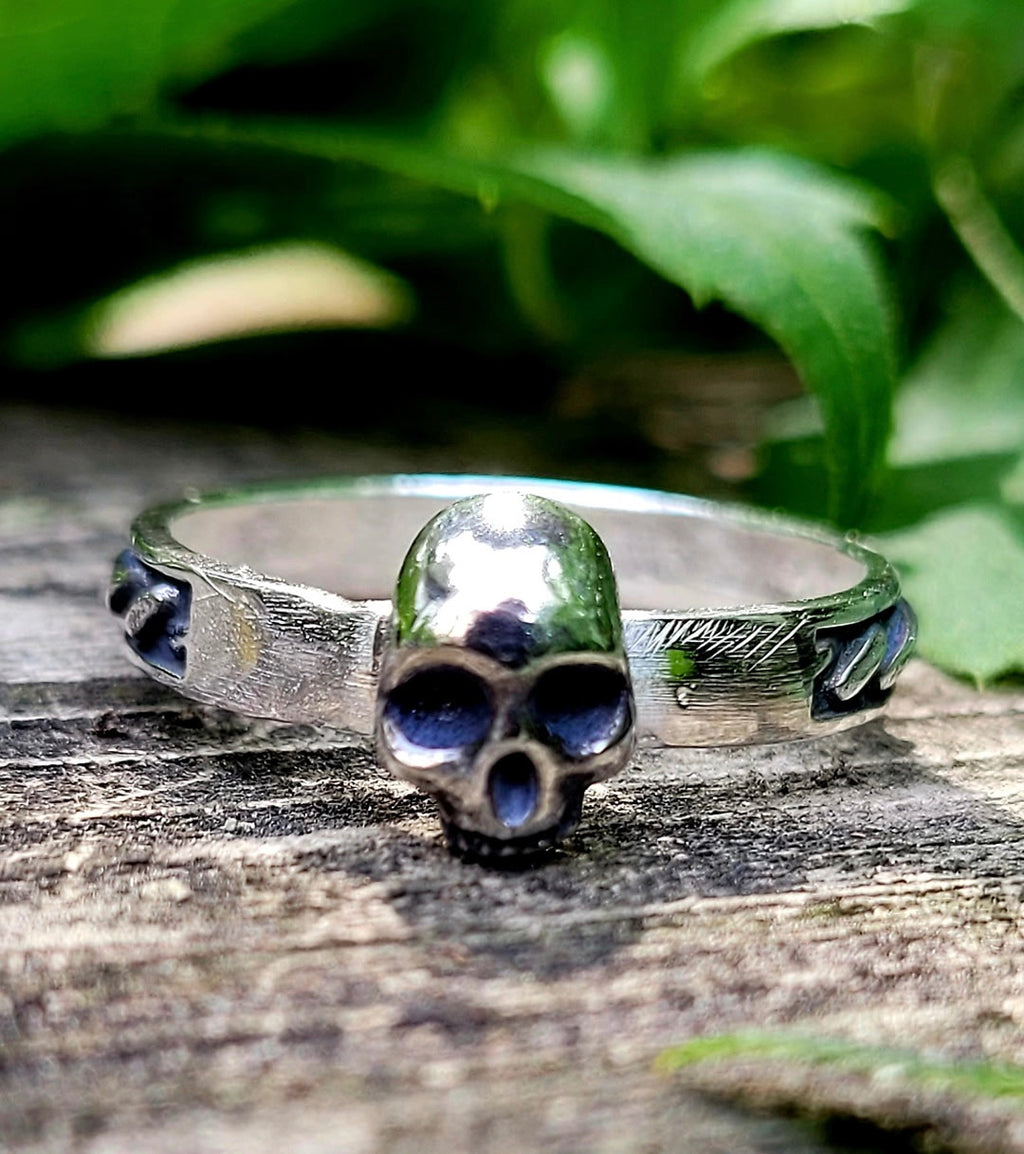Sterling Skull Braided Band Ring Size 8.5