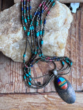 Vintage Sterling Stone Bead Necklace Rainbow Mosaic
