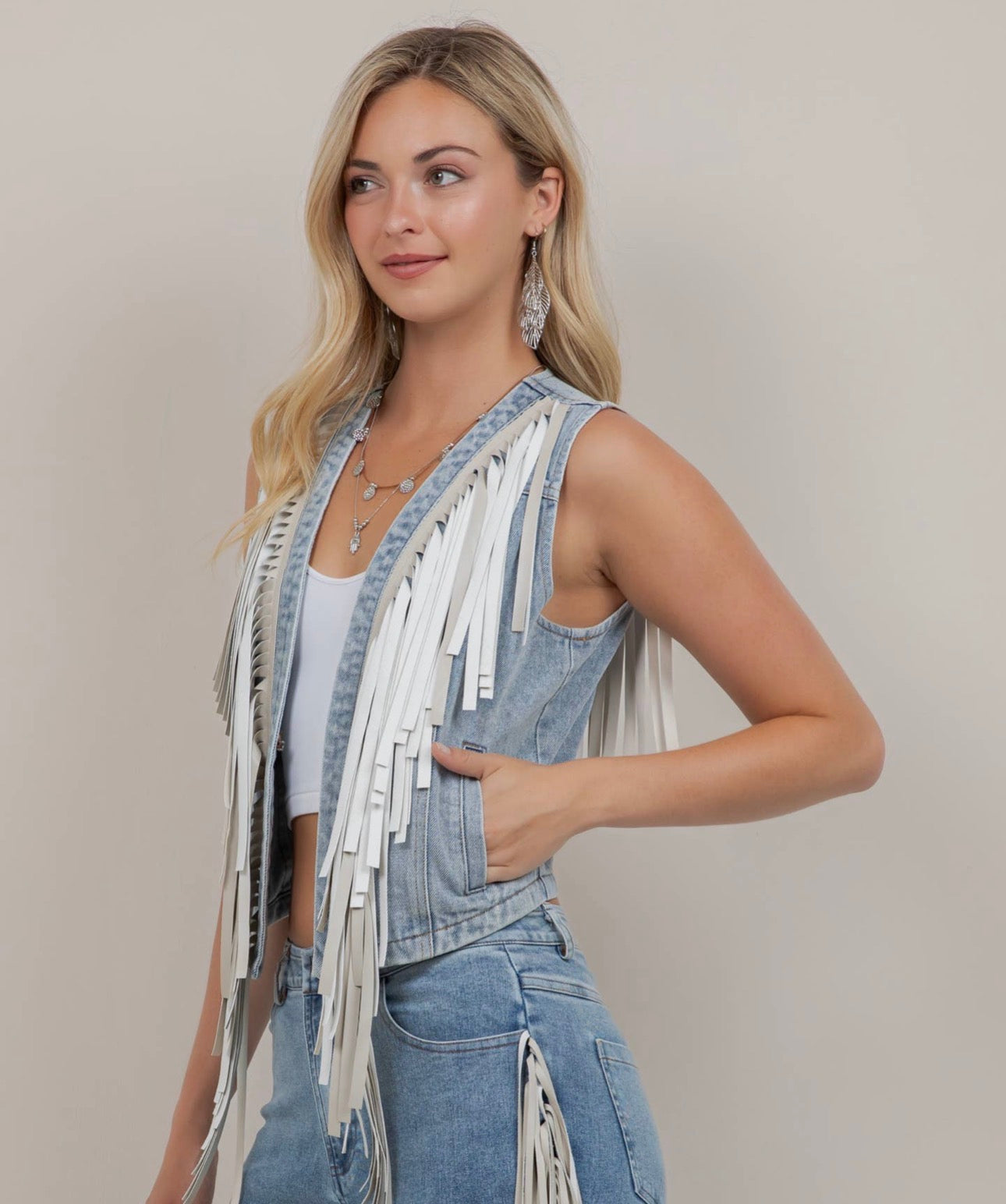 Denim Fringe Vest