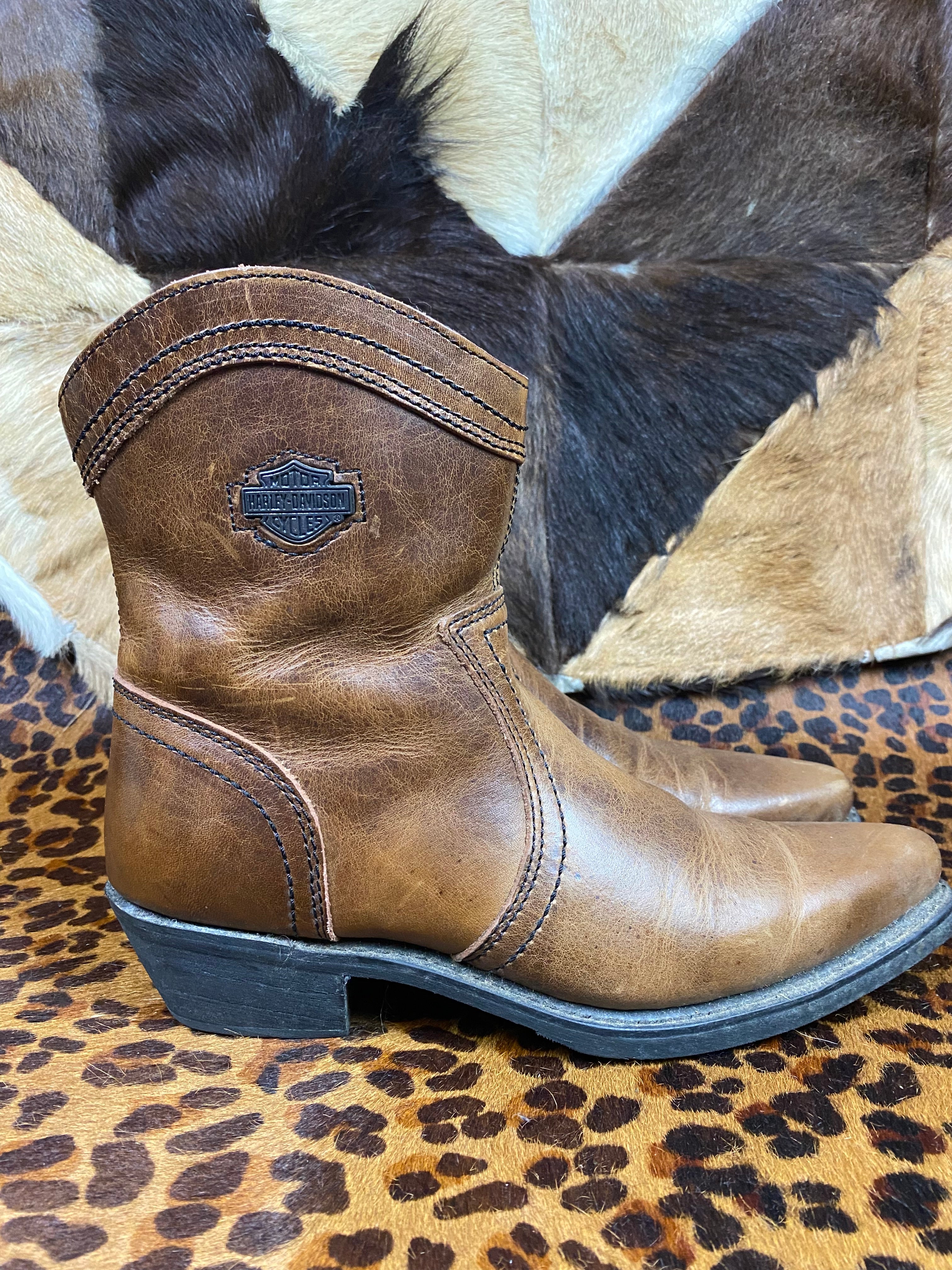 Vintage Harley Cowboy Boots Size 8 Brown