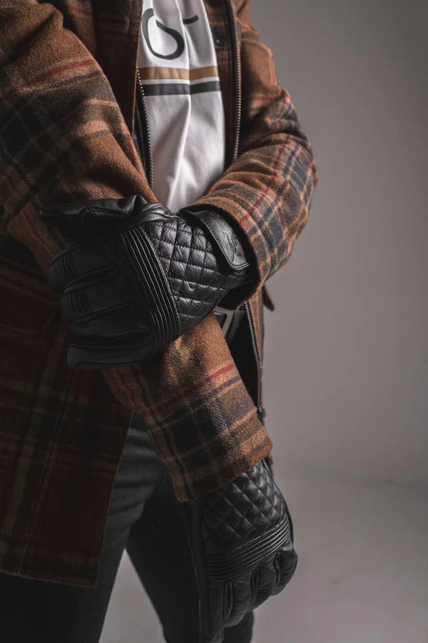 Cafe Quilted Unisex Motorcycle Gloves Black