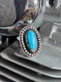 Vintage Sterling Dot Framed Turquoise Ring Size 7.25
