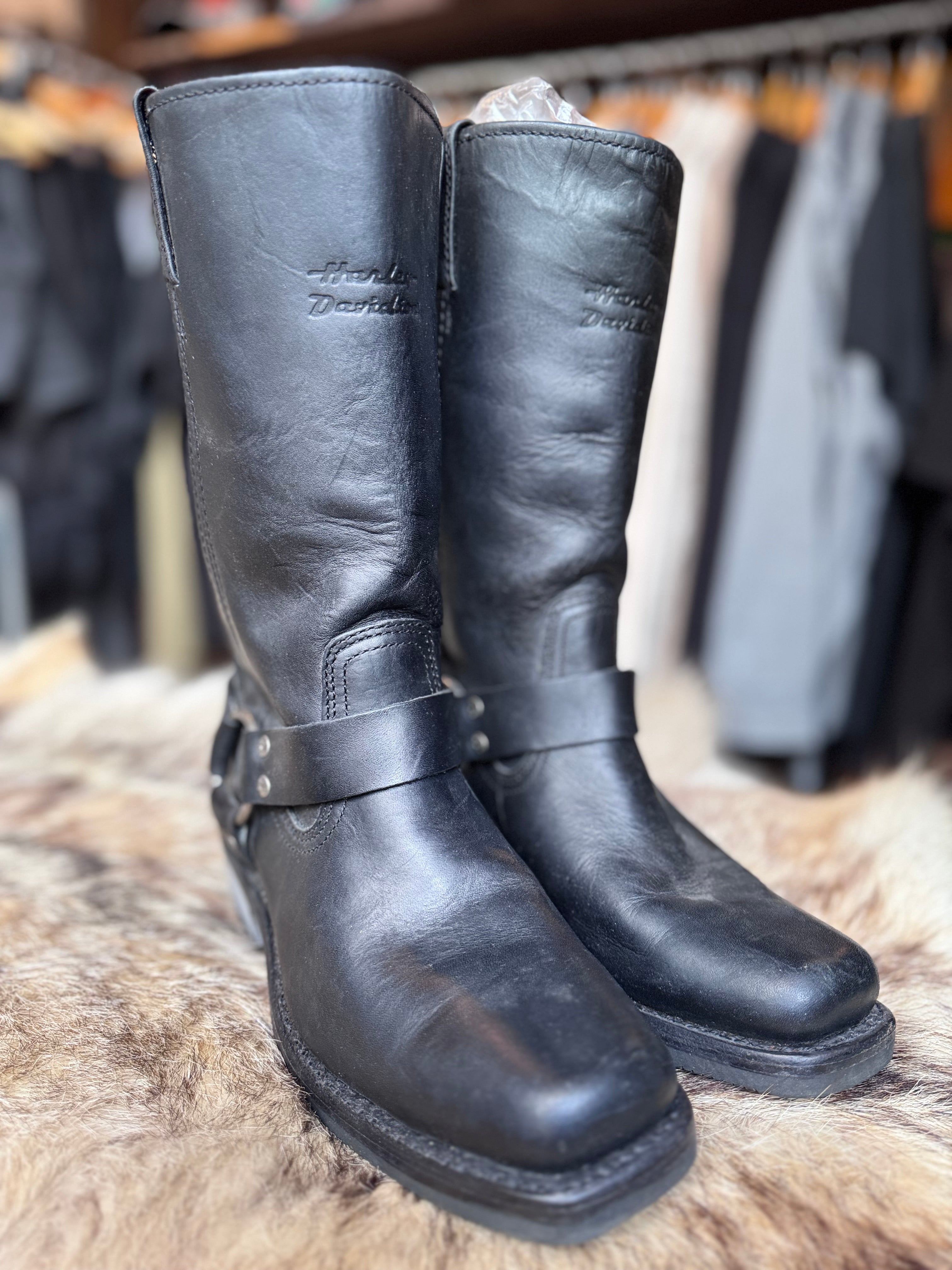 Vintage Harley Davidson Women's Embossed Logo Harness Boots Black