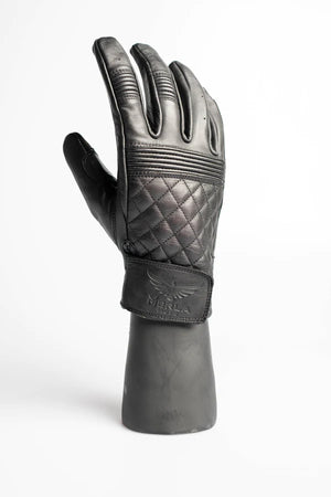 Cafe Quilted Unisex Motorcycle Gloves Black