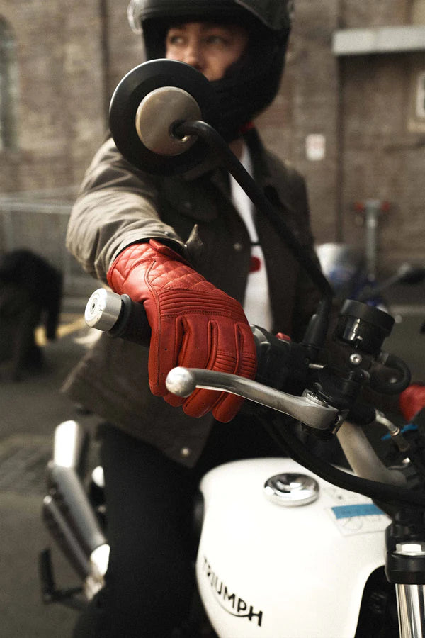 Cafe Quilted Unisex Motorcycle Gloves Red