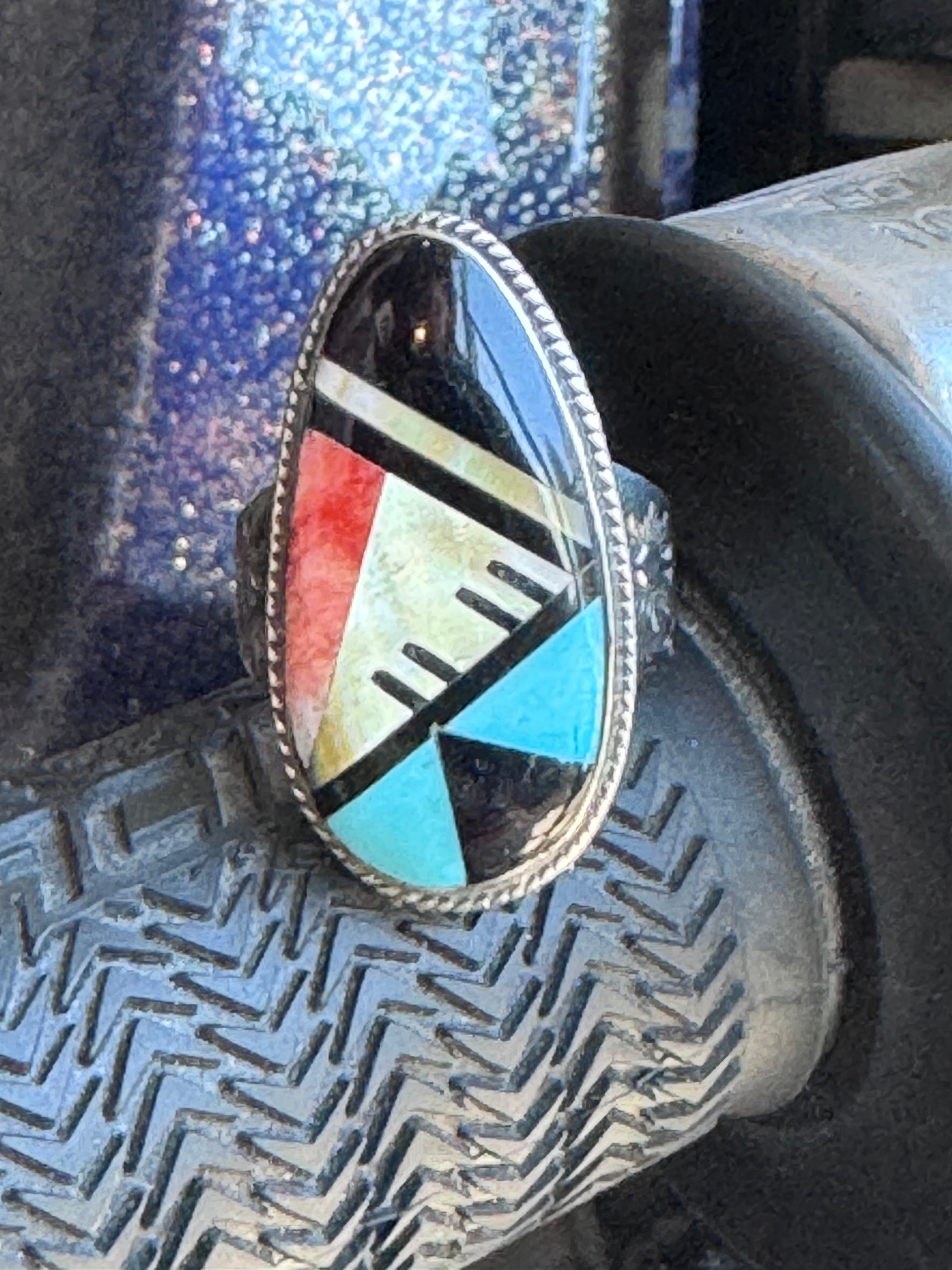 Vintage Sterling Mosaic Ring Size 9