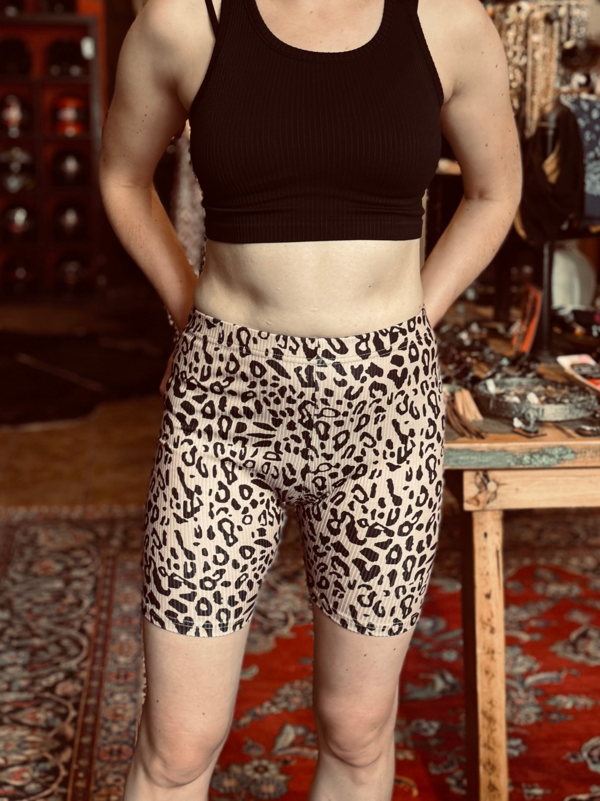 Textured Leopard Biker Shorts