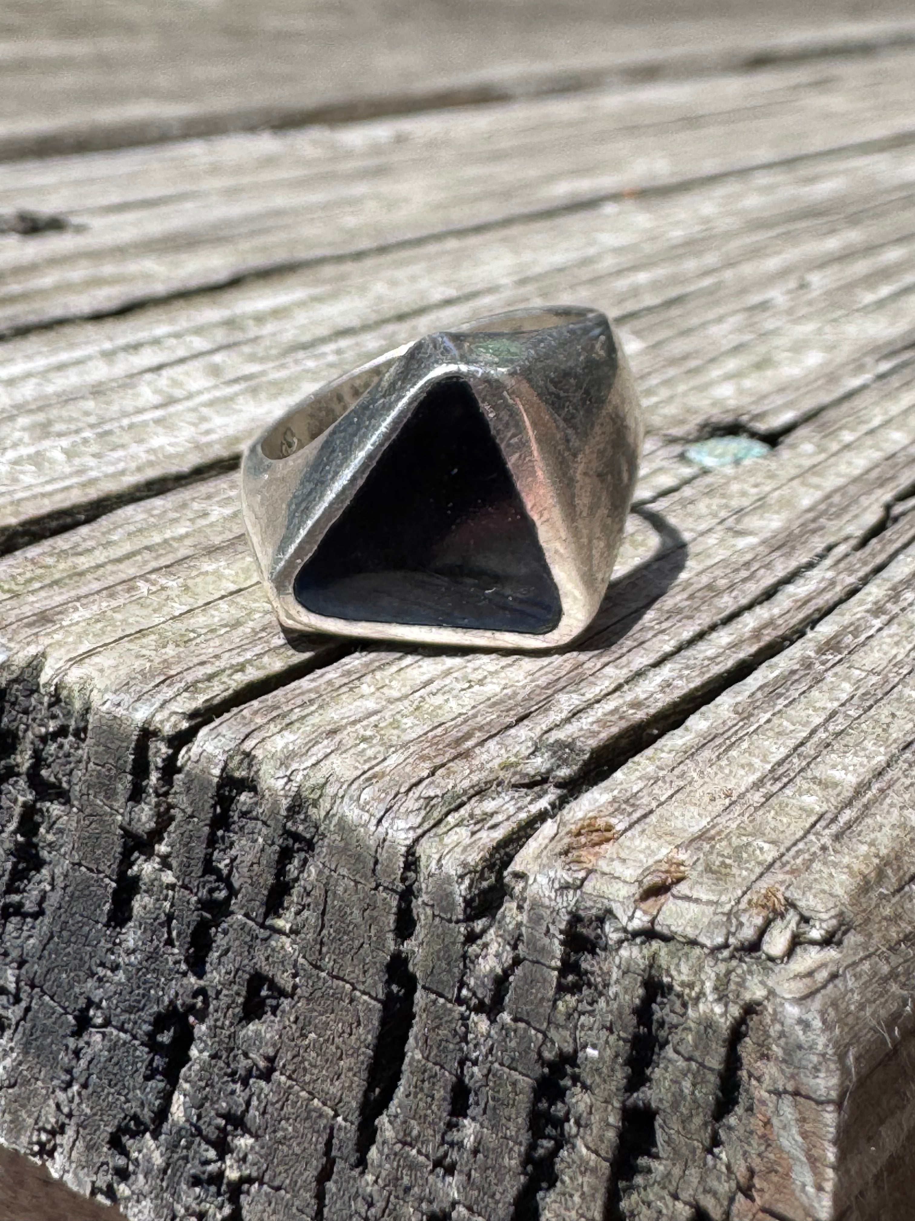 Vintage Large Triangle Onyx Ring Size 8.5