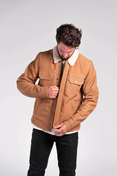 Byron Fleece Nubuck Motorcycle Jacket Tan