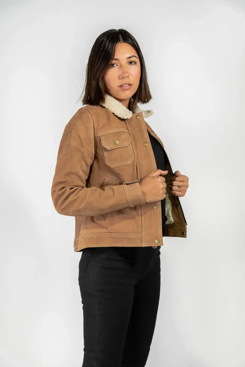 Dakota Fleece Nubuck Motorcycle Jacket Tan