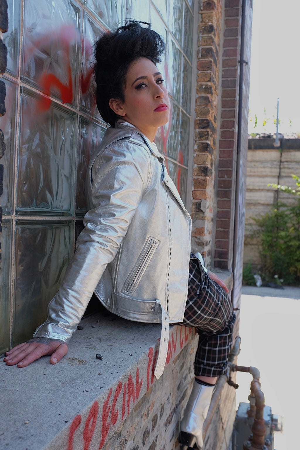 Cherie Silver Metallic Motorcycle Jacket