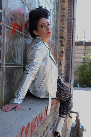 Deirdre Silver Metallic Motorcycle Jacket