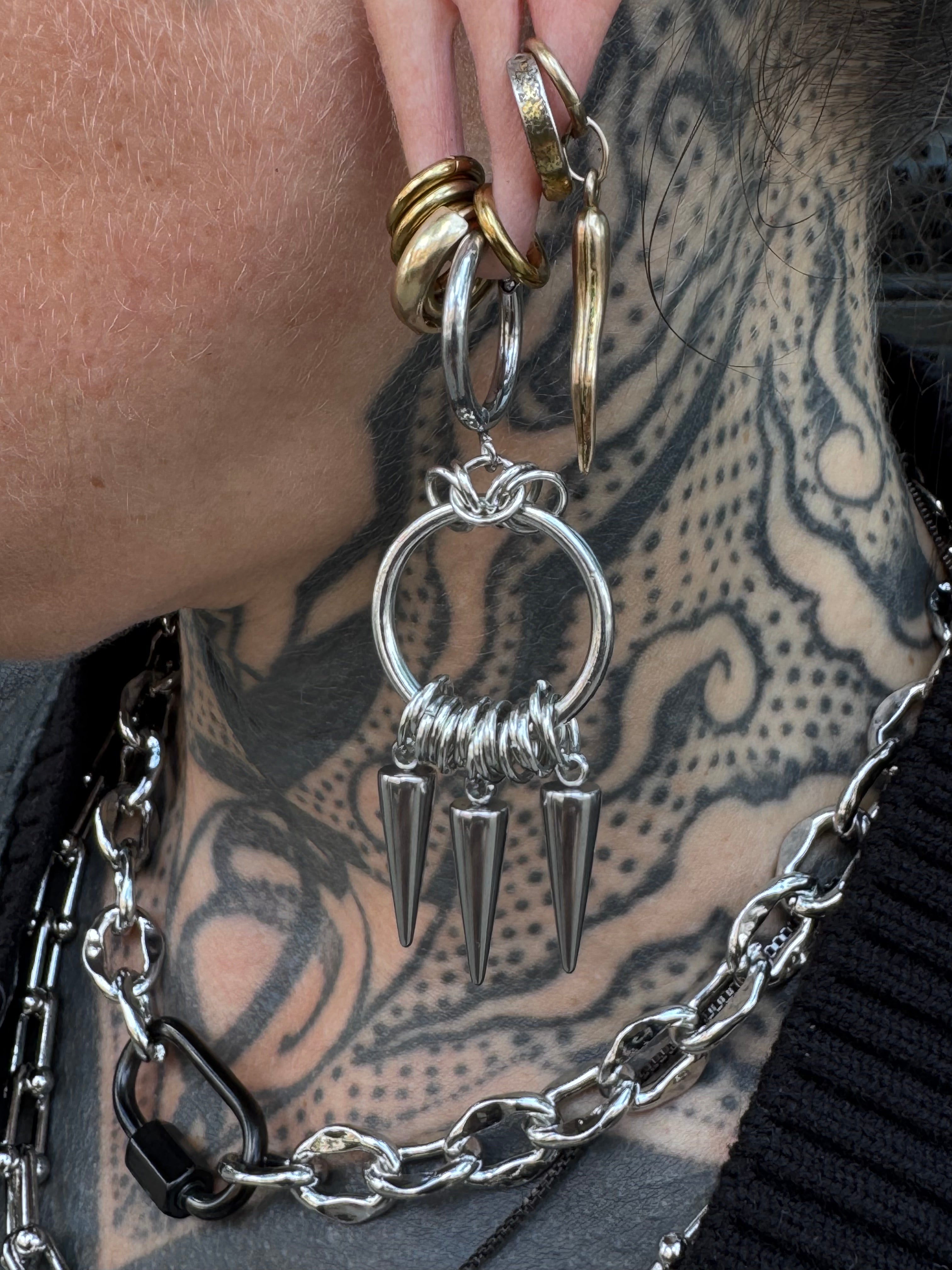 Spike Fringe Huggie Earrings Silver