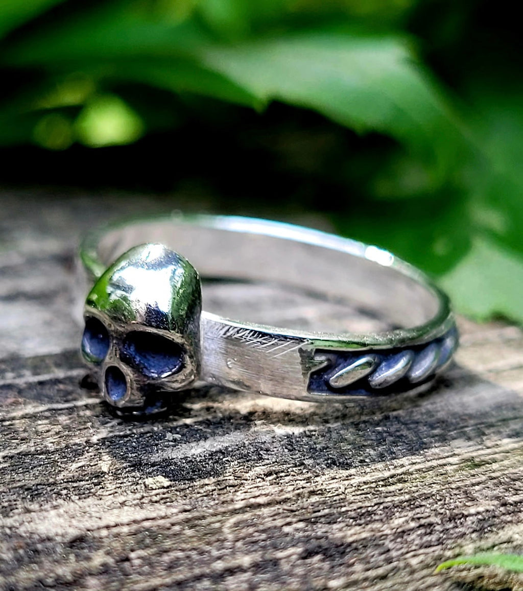 Sterling Skull Braided Band Ring Size 8.5