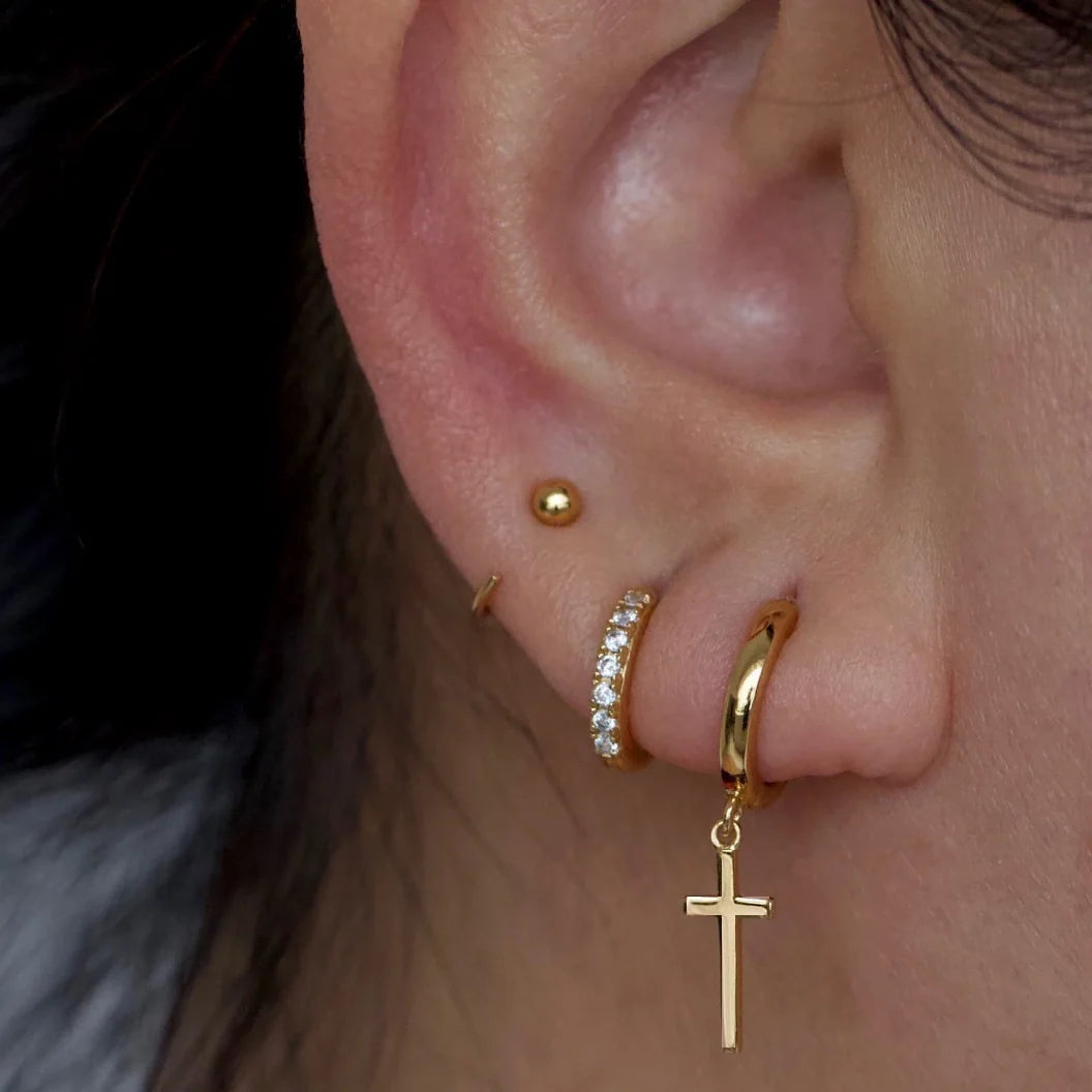 Cross Dangle Hoop Earrings Gold