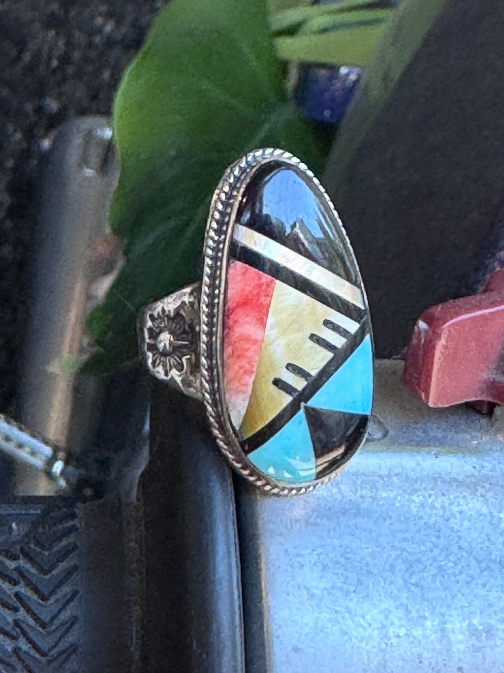 Vintage Sterling Mosaic Ring Size 9