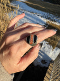 Vintage Goldstone and Onyx Sterling Ring Size 10