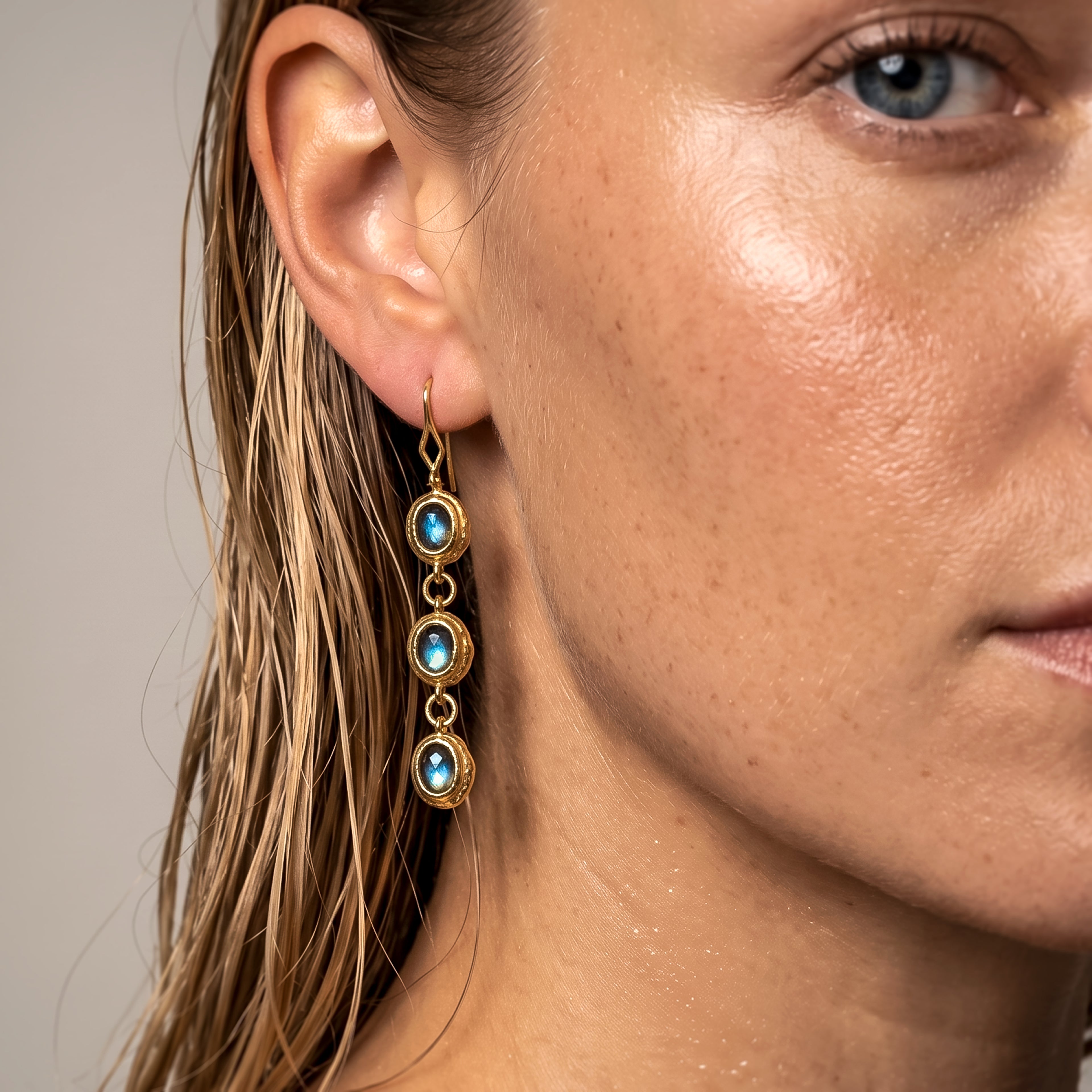 Triple Labradorite Stone Drop Earring