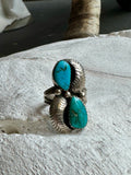 Vintage Sterling Dbl Turquoise Ring Size 7.25