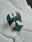 Vintage Sterling Thunderbird Turquoise Chip Ring Size 5.5