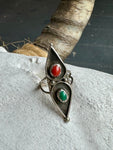 Vintage Sterling Turq & Coral Point Ring Size 7