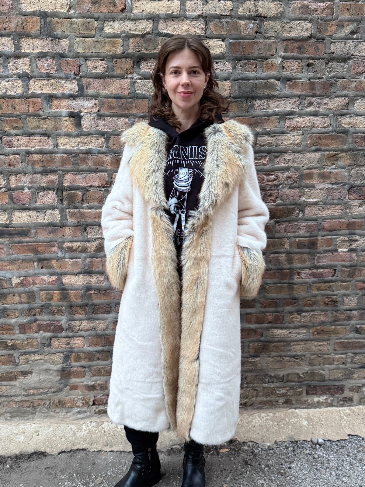 Luxe Faux Fur Longline Coat Ivory