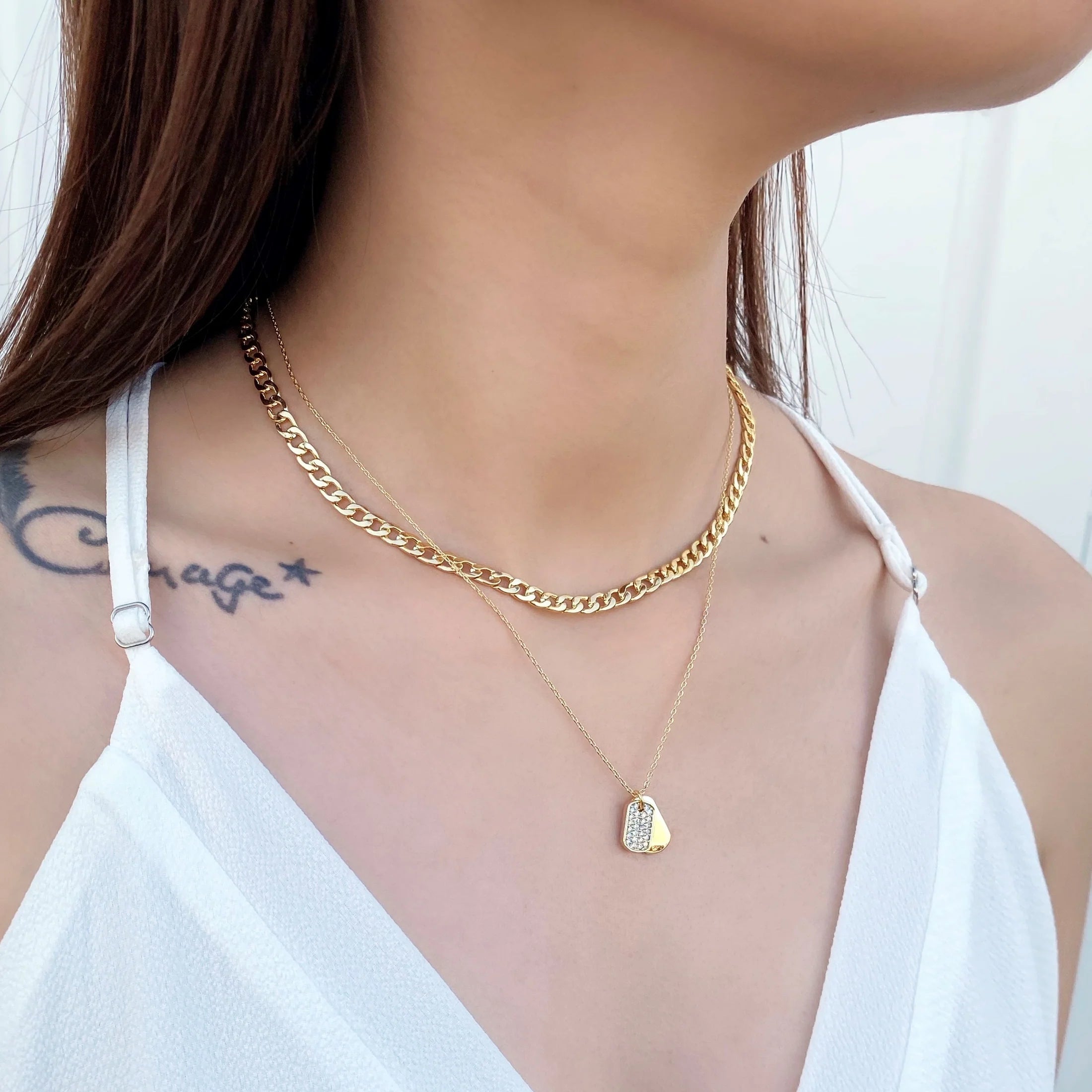 Dainty Dog Tag Necklace Gold