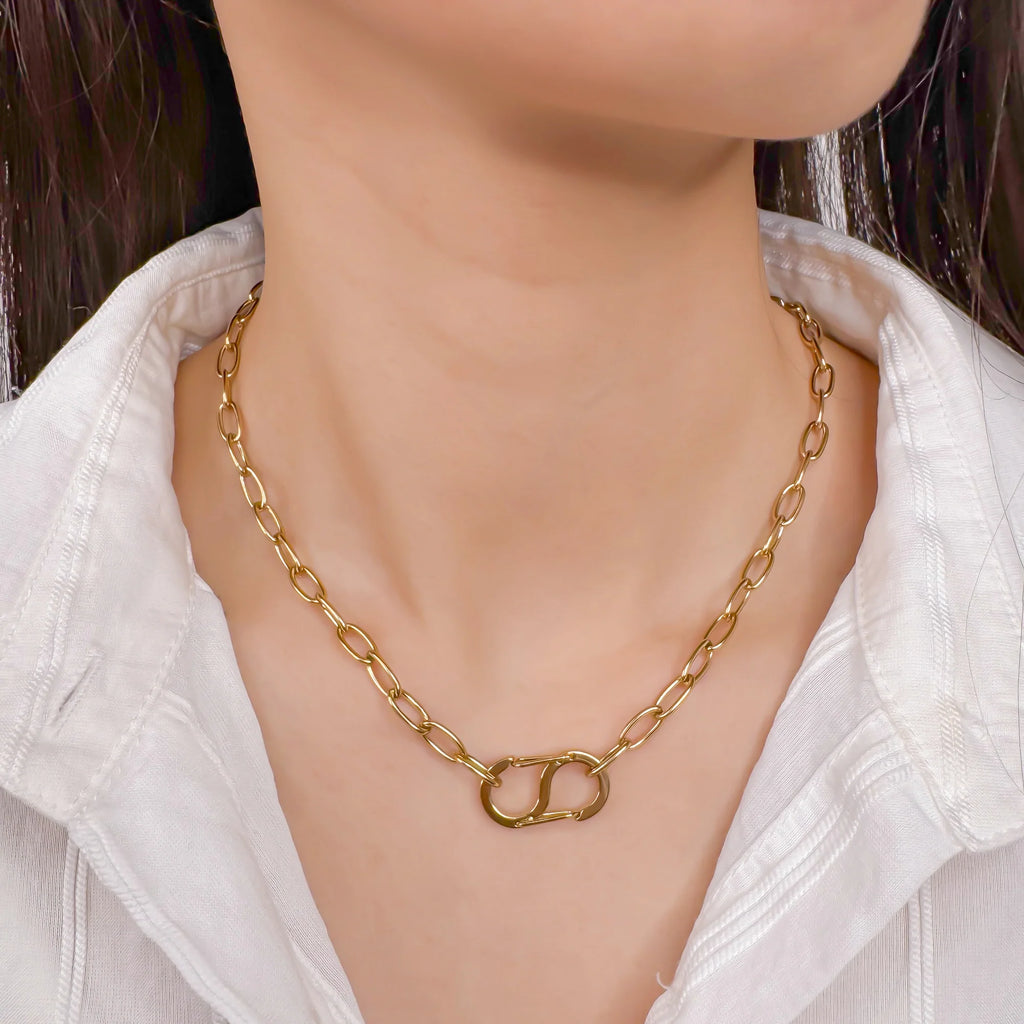 Paperclip Chain Carabiner Necklace Gold