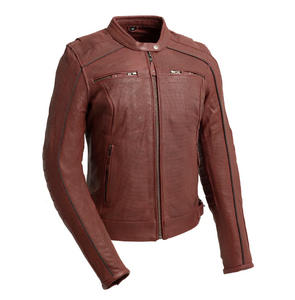 Jada Perforated Leather Motorcycle Jacket Oxblood