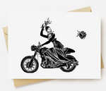 Greeting Card Lady Riding A Motorcycle