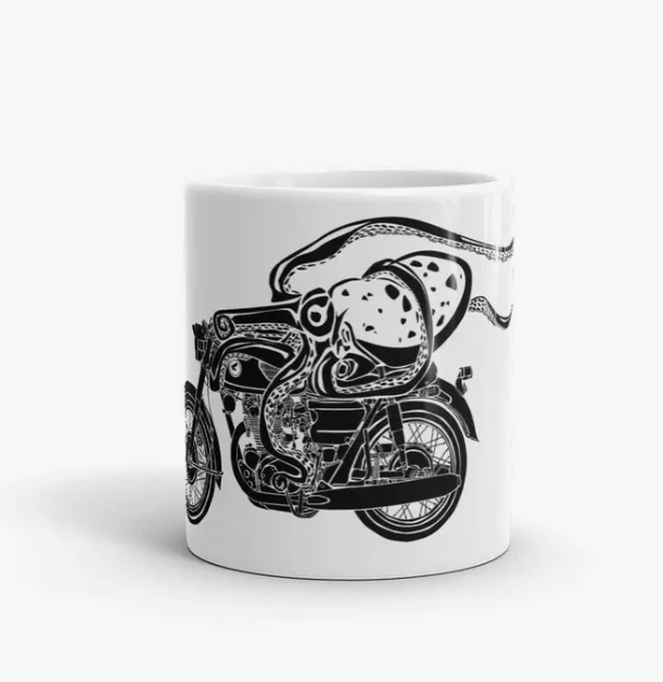 Coffee Mug Moto Riding Octopus