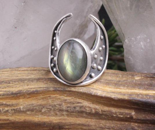 Crescent Moon Warrior Ring Labradorite Size 8