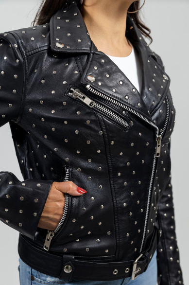 キキララ様 RING DOT BUTTON JACKET Claudia Studded Leather Jacket – Tarnish