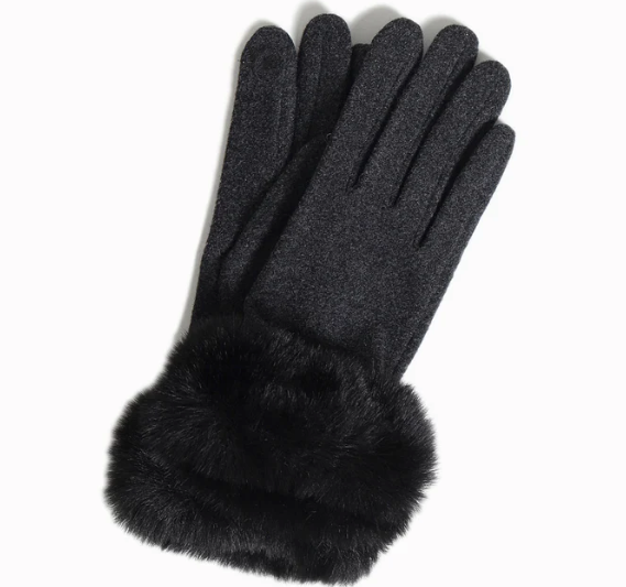 Faux Fur Cuff Gloves Black