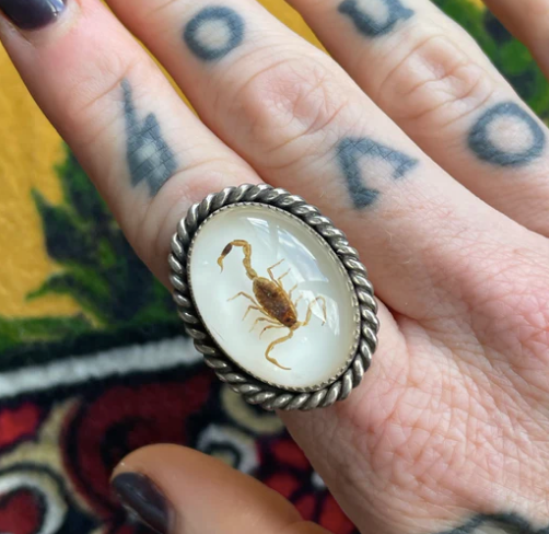 Large Resin Enamel Scorpion Ring White