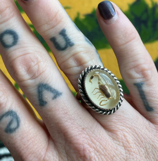 Small Resin Enamel Scorpion Ring White